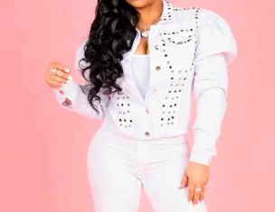 

New white denim jacket, pin bead denim jacket, woman