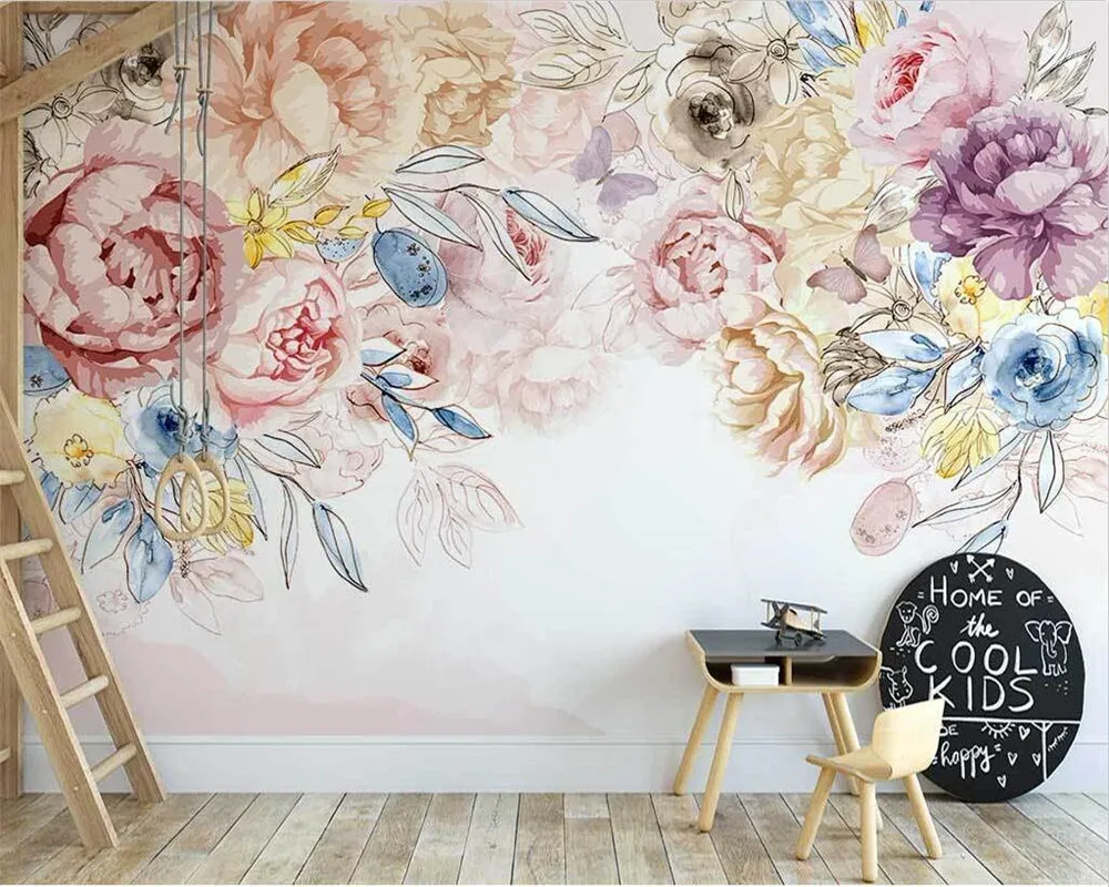 

beibehang papier peint Customize new Nordic hand-painted elegant flowers American pastoral style indoor background wallpaper