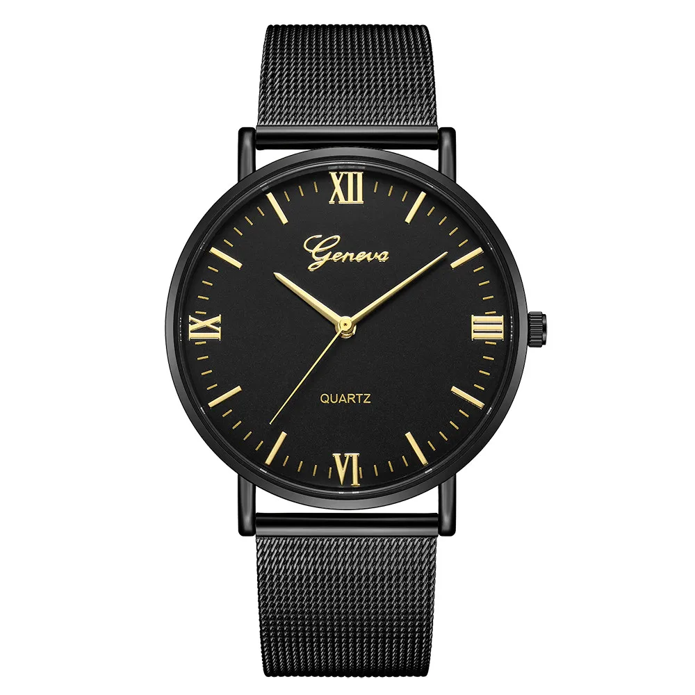 Женева сетчатые часы для женщин и мужчин из нержавеющей стали розовые золотые