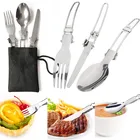 Набор посуды из трех предметов для кемпинга, портативный складной нож из нержавеющей стали, вилка, ложка, посуда для кемпинга на открытом воздухе, принадлежности для готовки
