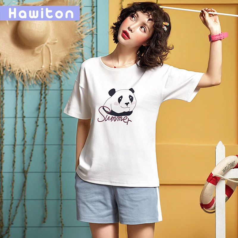 Hawiton/Хлопковая пижама с дизайном панда Летний милый женский короткий Пижамный
