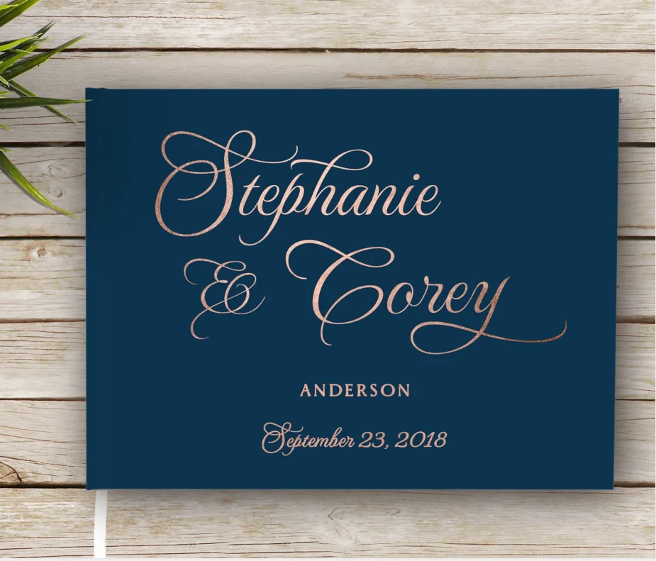 Персонализированная темно синяя фольга Свадебная Гостевая книга каллиграфия