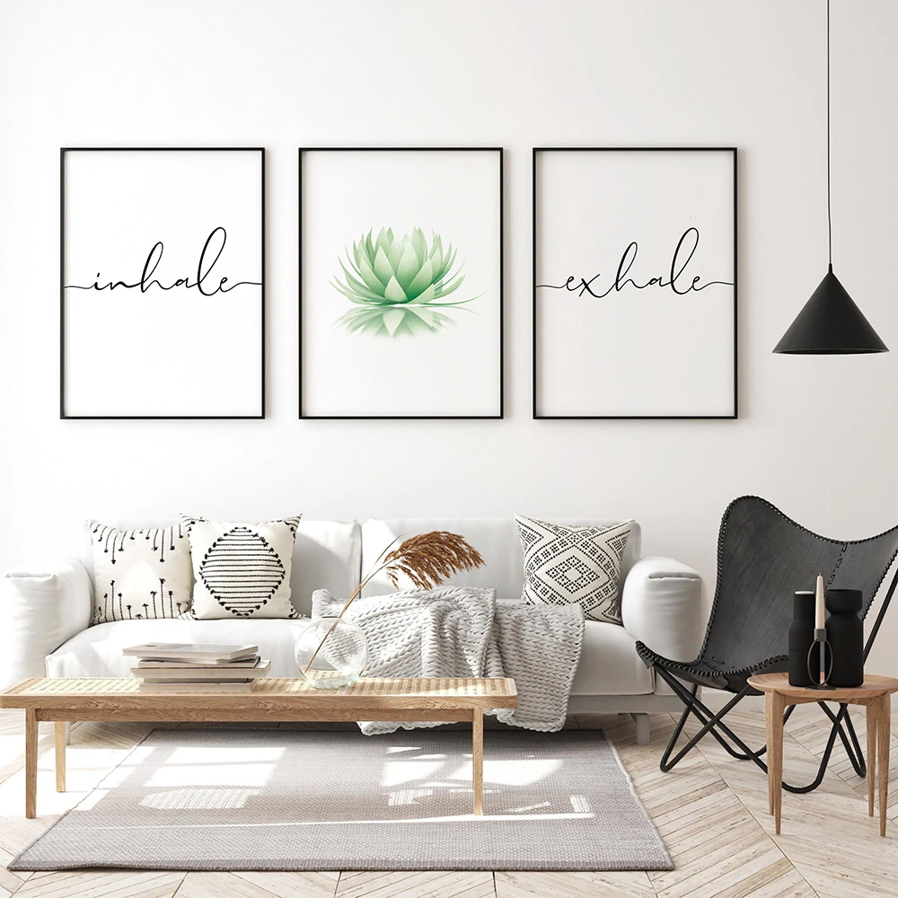 

Abstract Lotus Print Zen Yoga Wall Art Canvas Painting Picture Inhale Exhale Quotes Modern Minimalist Poster Home Room Decoratio