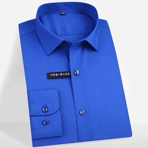 Royal Blue Мужские рубашки из бамбукового волокна, легкие в уходе, удобные, мягкие, с длинным рукавом, эластичные, не железные, мужские, обычные, официальные топы, рубашки - Цвет: Royal Blue