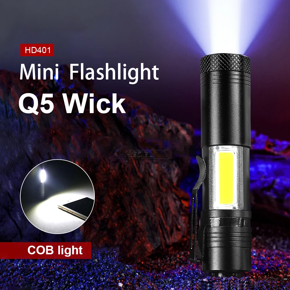 

Q5+COB Mini LED Flashlights 4 Modes Portable USB Rechargeable Torch Light Powerful Flashlight 14500 Waterproof Camping Lantern