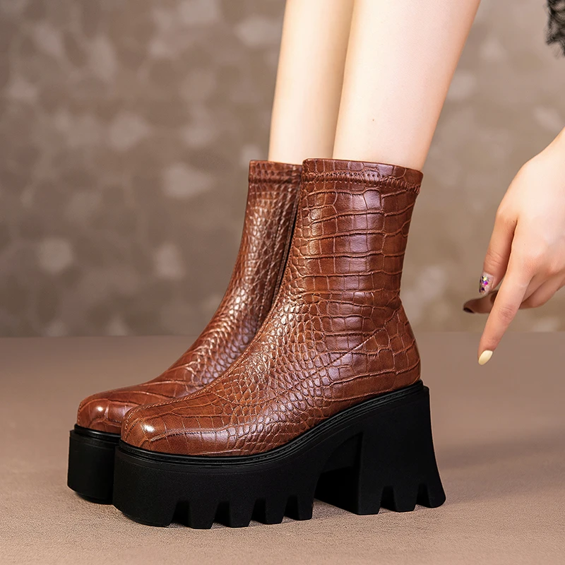

FEDONAS 2021 Fashion Women Ankle Boots Autumn Winter Platforms Thick Heels Concise Party Working Casual Side Zipper Shoes Woman