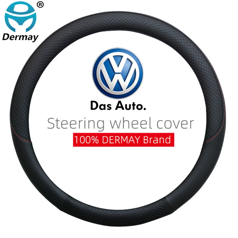 100% DERMAY Brand Leather Car Steering Wheel Cover for Volkswagen VW Passat B5 B6 B7 B8 CC B1 B2 B3 B4 Auto interior Accessories