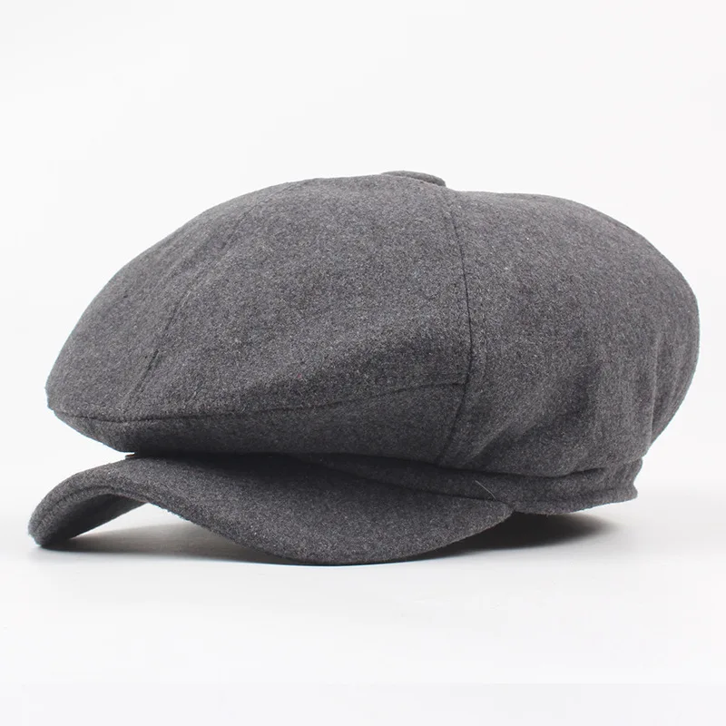 dark gray BUTTERMERE Beckham Newsboy Шапка для мужчин и женщин Duckbill берет однотонная плоская шапка плюща осень зима теплая мужская женская черная восьмиугольная шапка - Цвет: dark gray