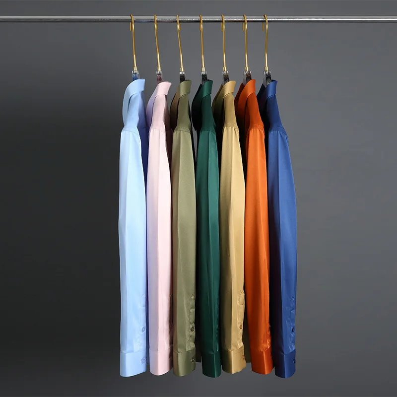 2021 new elastic silk white shirt men's long sleeve non ironing solid color breathable casual slim business men's shirt