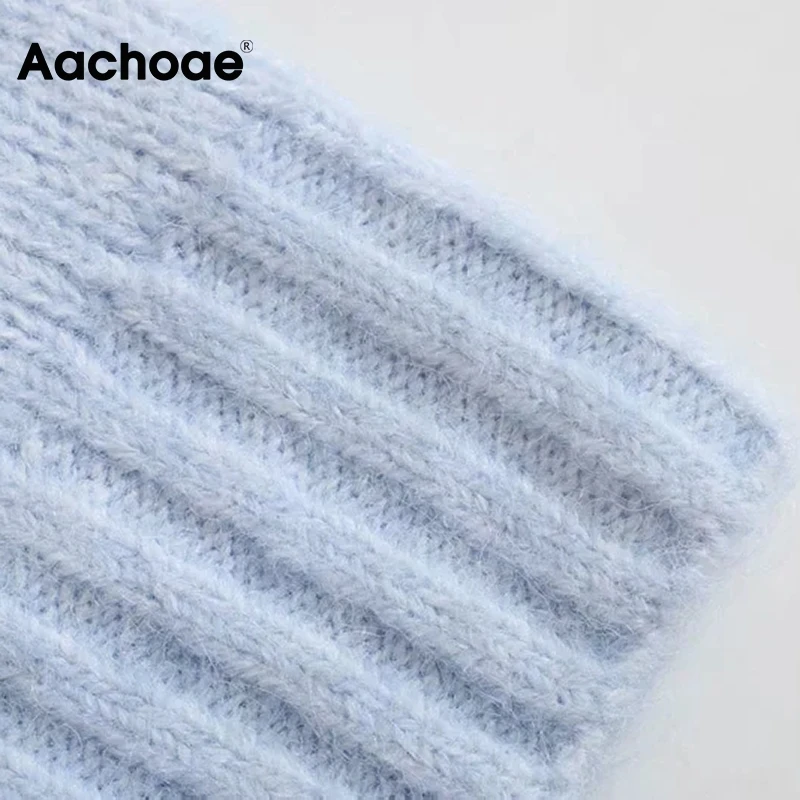 

Aachoae Autumn Winter Solid Knitted Cardigan Sweater Women Lantern Long Sleeve Chic Tops V Neck Single Breasted Outerwear Coat