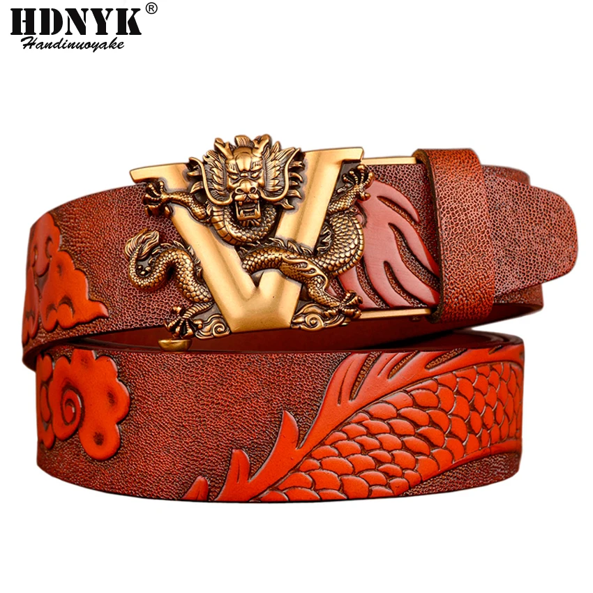 Fashion Dragon Belt High Quality Leisure Waistband Men's Luxury Dragon Belt Genuine Leather for Mens Belts Automatic Buckle