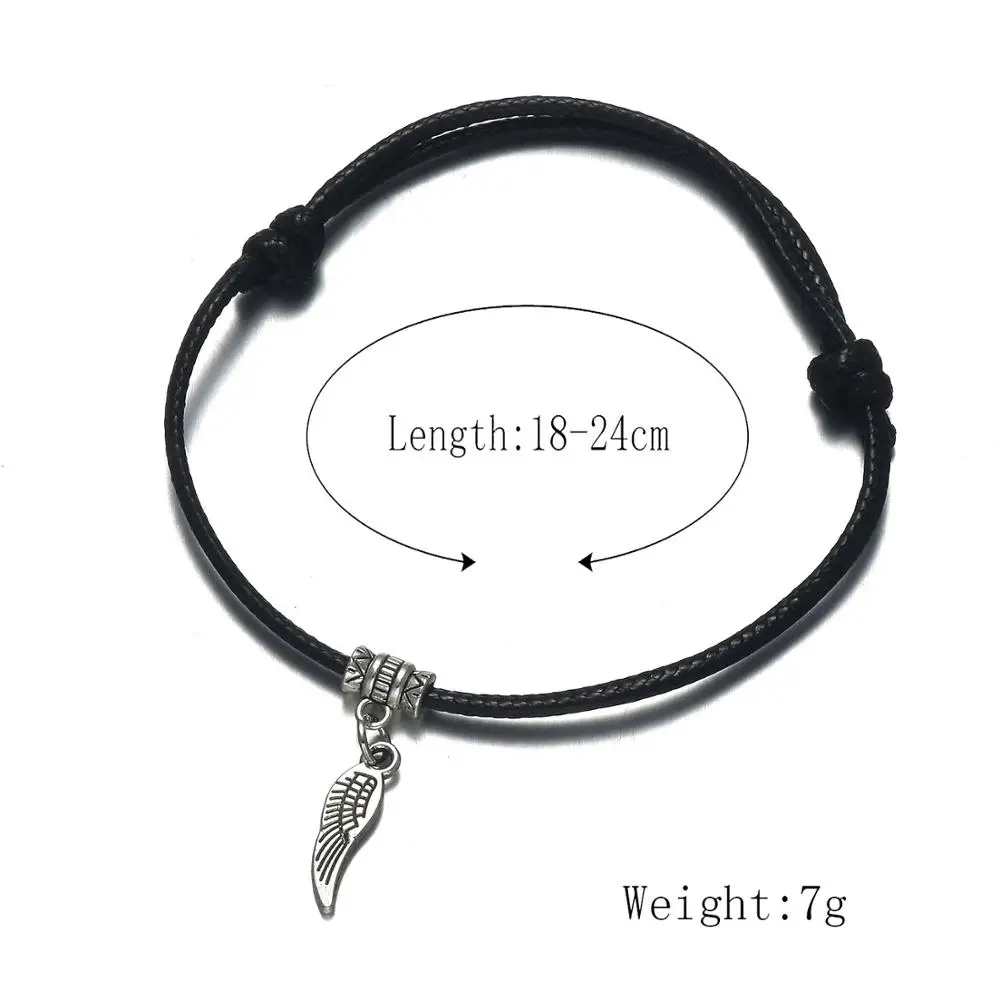 Регулируемые Браслеты Lucky Angel Wings для женщин очаровательные черные веревочные