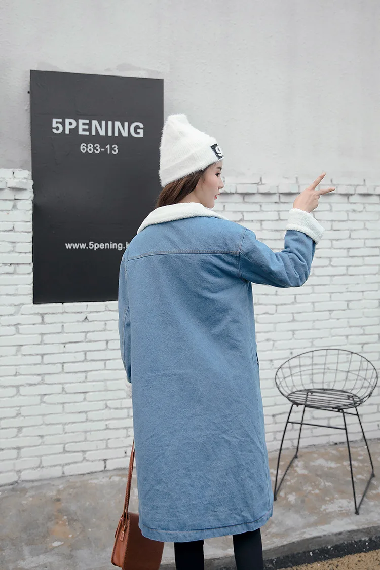 

Women Parkas Denim Long Jacket Trench Coat Female Winter Thick Warm Loose Jeans Jackets 2020 Fashion Cashmere Outerwear WP60