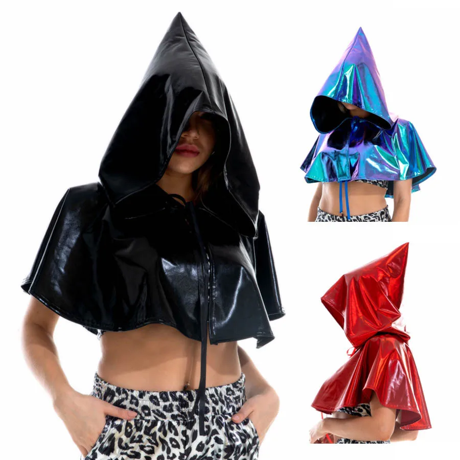 

Party Club Cosplay Death Cloak Shiny Adult Metallic Holographic Hoodie Cape Carnival Devil Stole Halloween Costumes