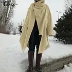 Женское зимнее однотонное пальто Celmia, Длинные куртки, верхняя одежда, теплое асимметричное пончо, Осенний женский винтажный джемпер, Женский оверсайз, 2021
