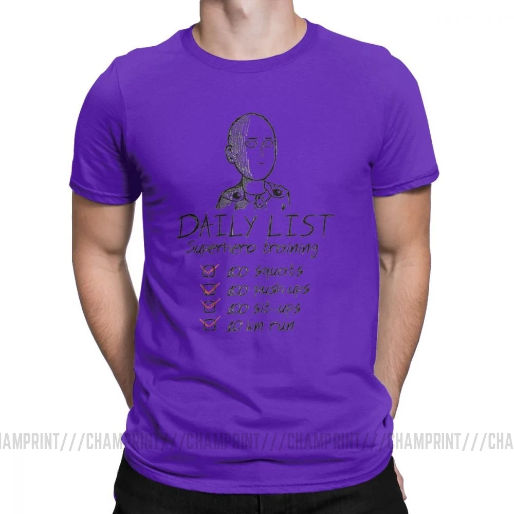 One Punch Man, футболки для мужчин, Saitama OPM Oppai, Аниме Манга, чистый хлопок, футболки, короткий рукав, футболка, одежда с принтом - Цвет: Фиолетовый