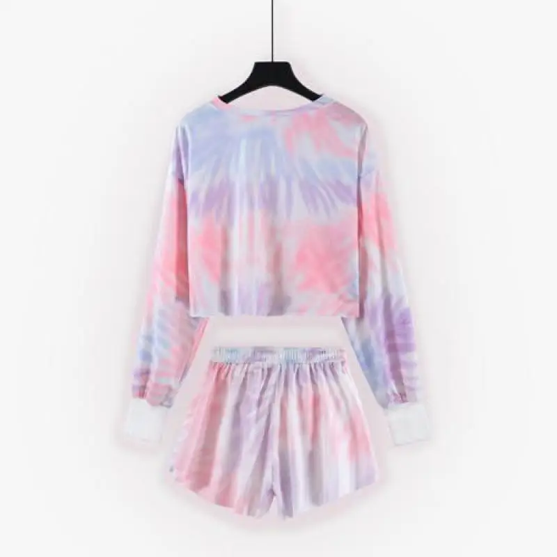 Женский комплект с шортами топы длинным рукавом и круглым вырезом штаны новинка