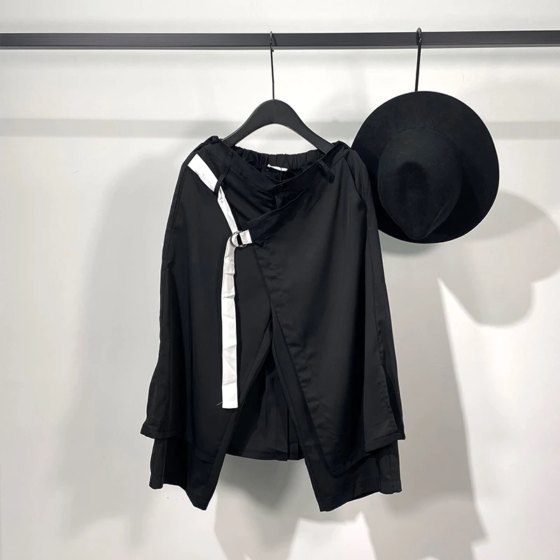 

Men's Shorts Summer New Stretch Waist Solid Color Irregular Tilt Design Feeling Loose Casual Short Skirt Cargo Harlan Shorts