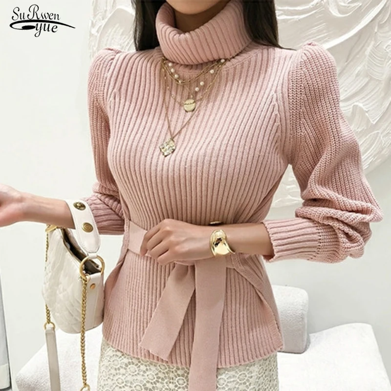 

Fall 2021 Korean Style Women Ropa Invierno Mujer Elegant Pull Pink Black Cropped Blusa Tricot Turtleneck Pullover Sweater 16489