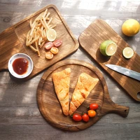 round pizza plate western food wooden board steak tray acacia wood dessert plate solid wood tray with handle bread dinnerware