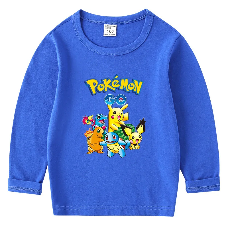 

Pokemon 100% Cotton Children Shirt Pikachu Soft Long Sleeve Warm Sweatshirts Cartoons Kids Boys Top Anime Girls Tops Clothes