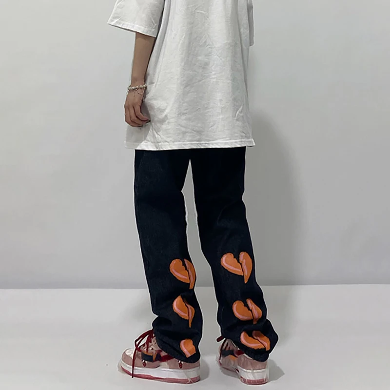 

SHENGPALAE Harajuku Graffiti Love Jeans Women's Spring Autumn 2021 New High Waist Streetwear Straight Denim Pants Female Tide