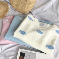 cute clouds korean style 2021 womens sweater kawaii loose thick harajuku clothing for women long sleeve vintage knitted sweater