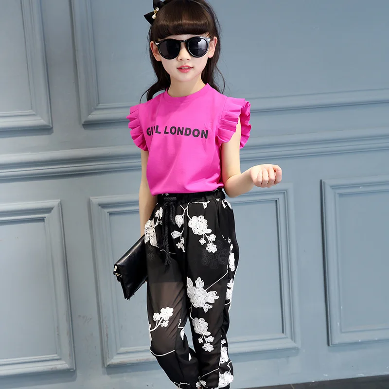 Летний костюм для крупных девочек комплект одежды детский принцессы без рукавов