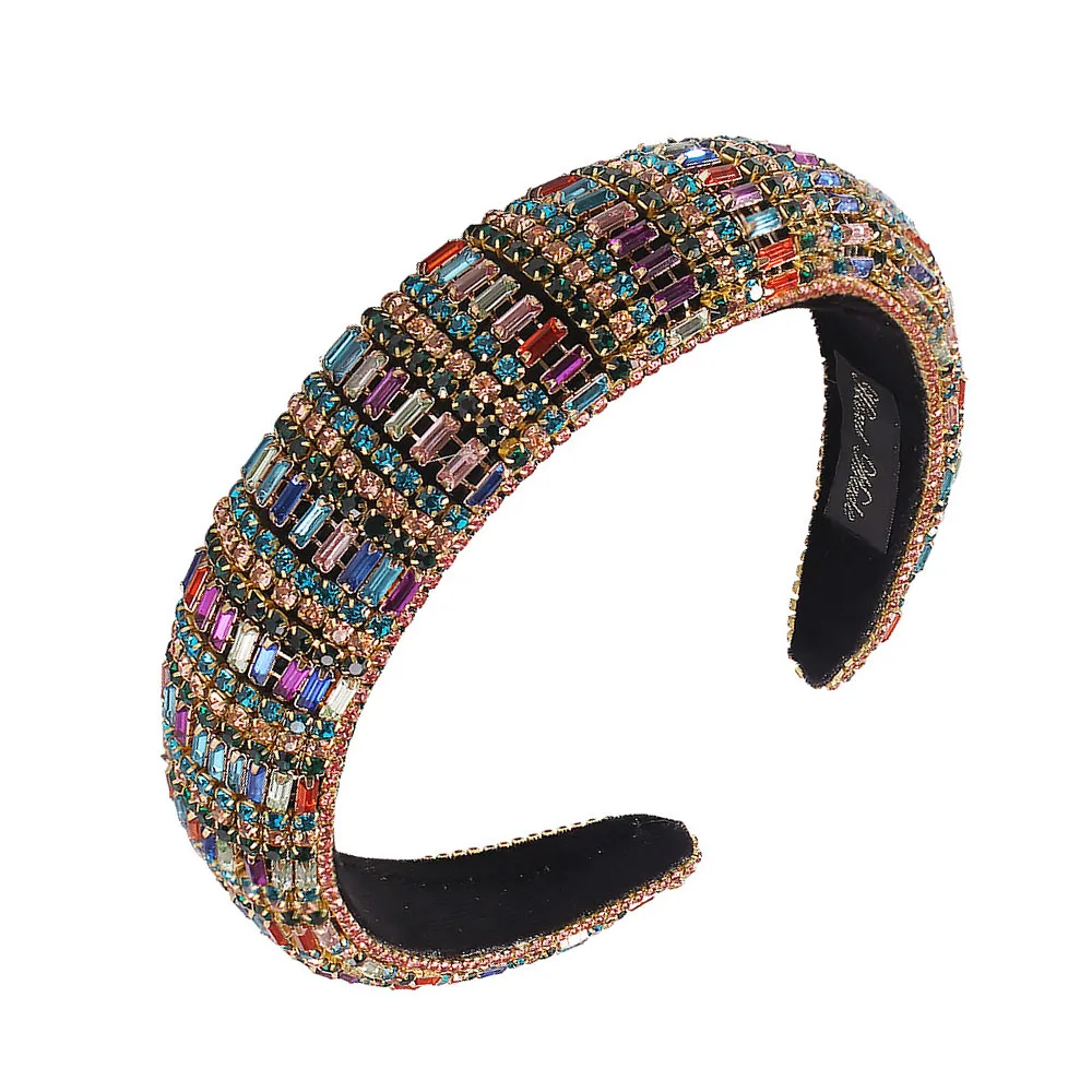 

Fashion Colour Rhinestone Headbands for Women Wide hairband Luxury Crystal Baroque Hair Accessories Sponge Headpieces