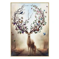 wall art deer stag with long antler bloom and bear fruit pictures prints on canvas contemporary for living room home decor or ho