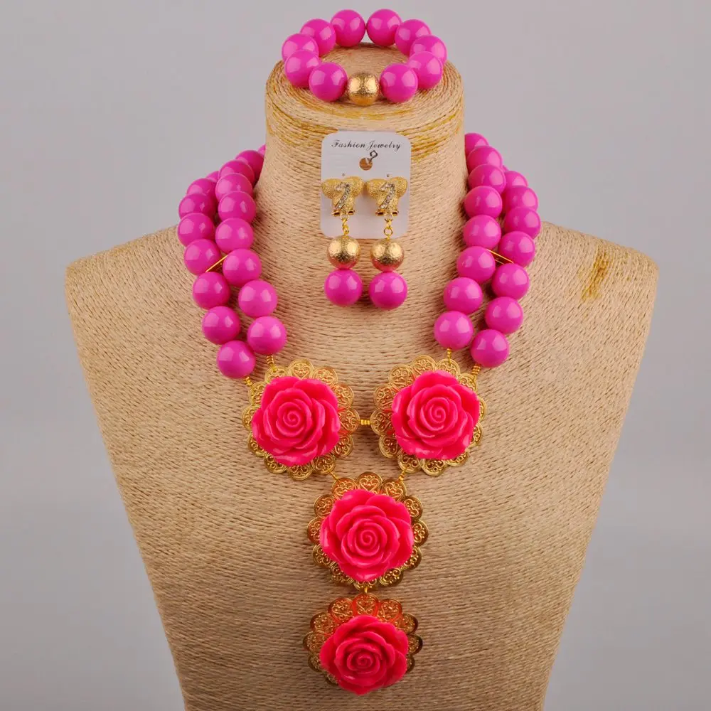 

Ожерелье для костюма цвета фуксии, комплект ювелирных изделий в африканском стиле с искусственным жемчугом