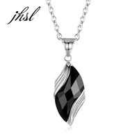 jhsl stainless steel men black dark blue stone necklaces pendant fashion jewelry silver color 50556065 cm o shape chain