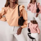 Женская модная одежда, женский модный топ с круглым вырезом, однотонный топ с длинным рукавом и асимметричными пуговицами, элегантное женское платье