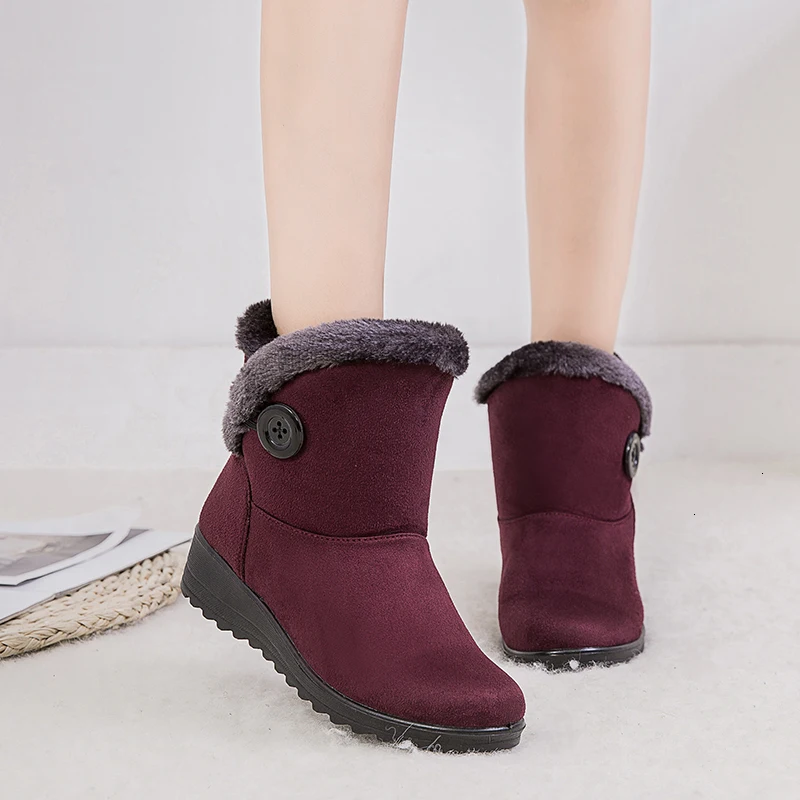 ECN Winter Snow Boots Women Short Plush Shoes Slip On Platform Casual Low Heel Outdoor Waterproof Mid Calf | Обувь
