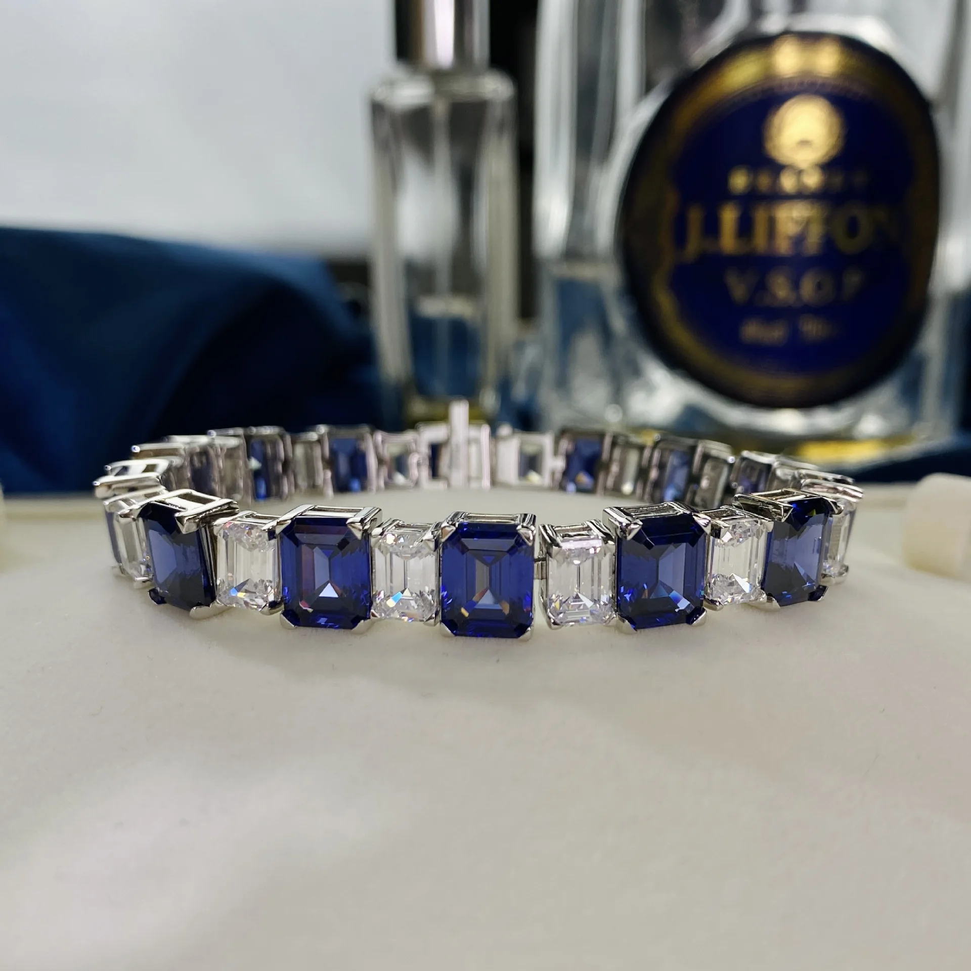 

Emerald cut Sapphire Diamond Bracelet 100% Real 925 Sterling Silver Engagement Wedding Bangle Bracelets for women Bridal Jewelry