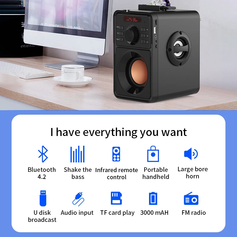 Bluetooth Wireless Portable Player Big Power Stereo Subwoofer Heavy Bass Speakers Sound Box Support FM Radio TF AUX USB | Электроника