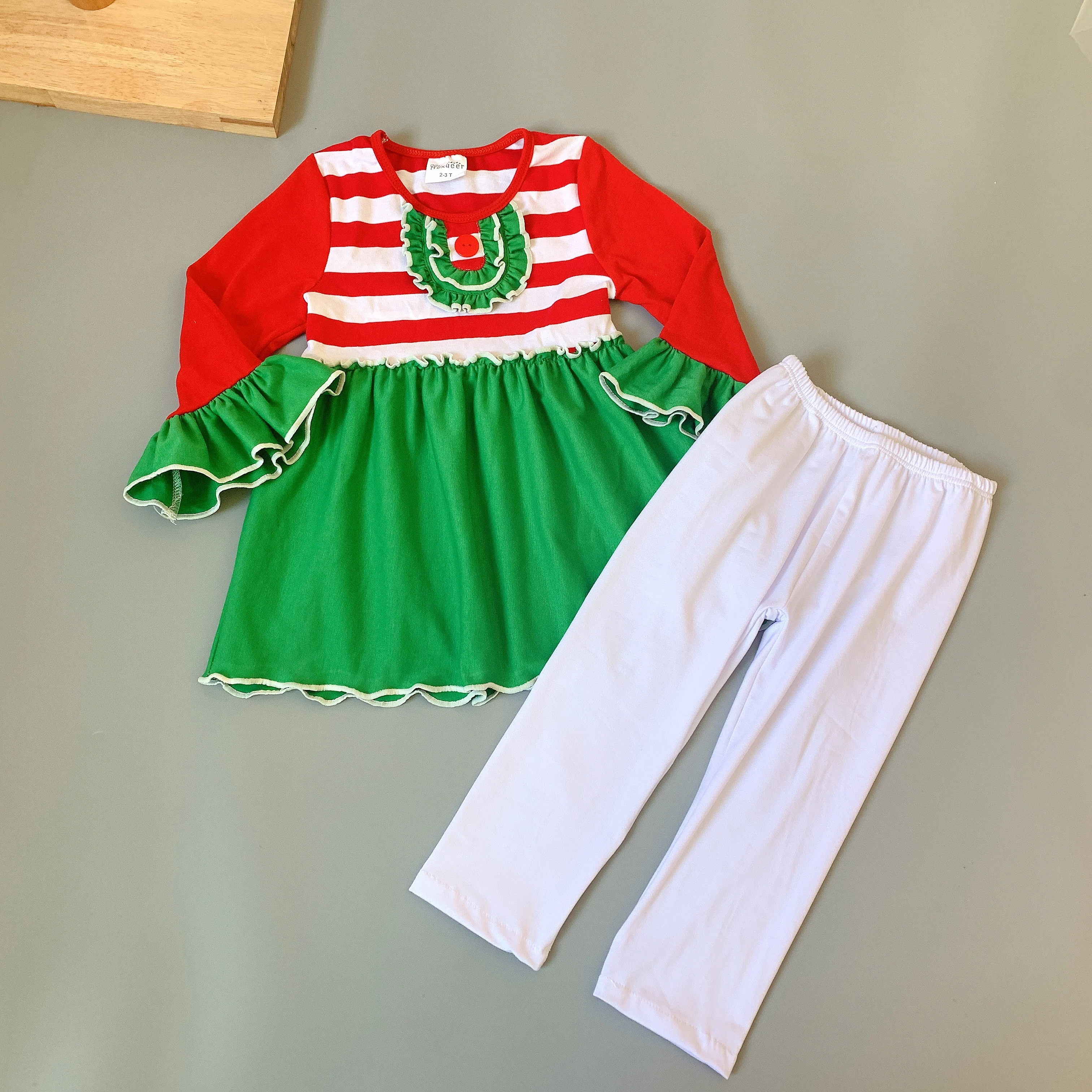 Детские Рождественские комплекты платье в красную полоску с длинным рукавом