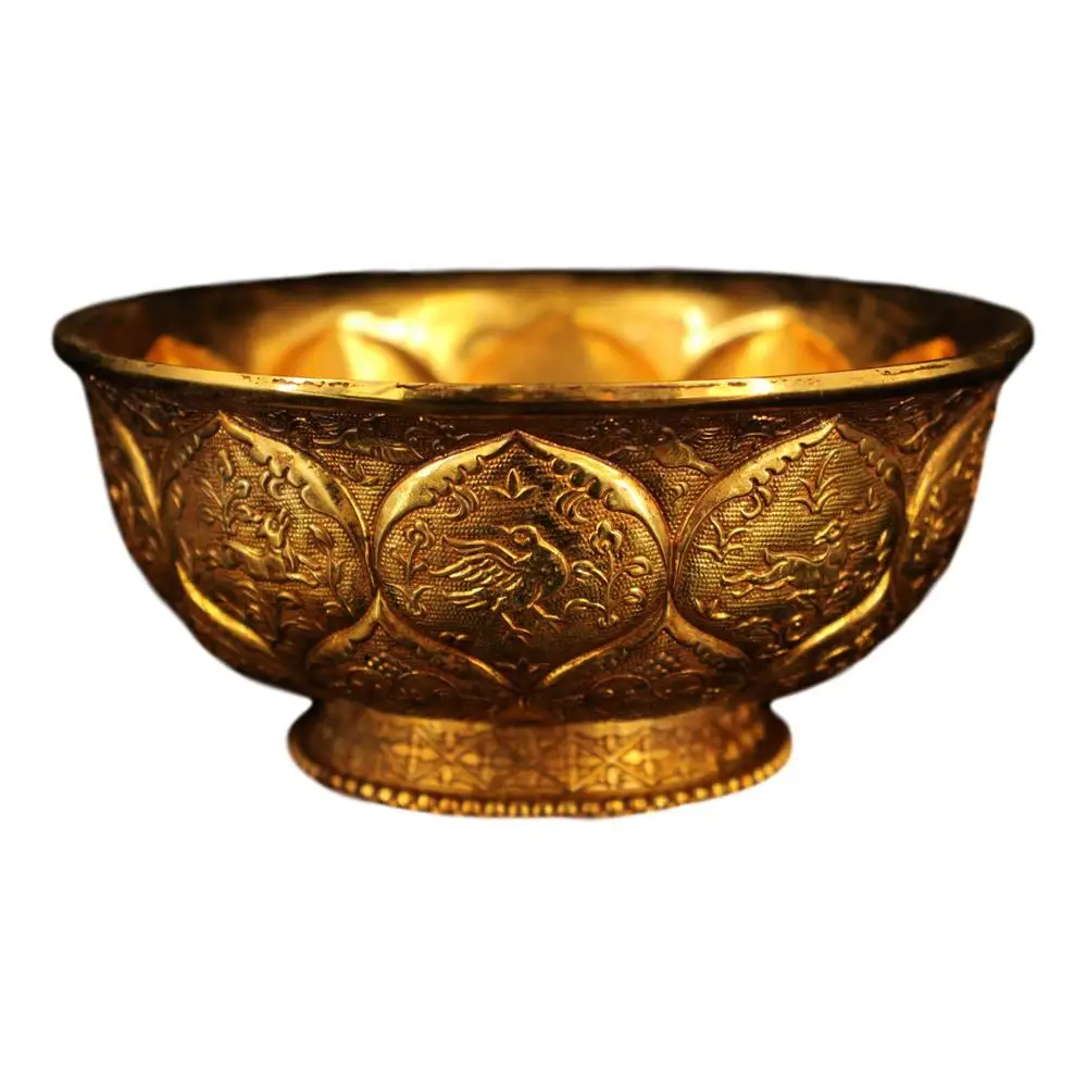 

LaoJunLu Treasure Collection Old Tang Dynasty Palace Royal Ornaments Pure Copper Pure Hand-Made Carved Gilt Real Gold Bowl