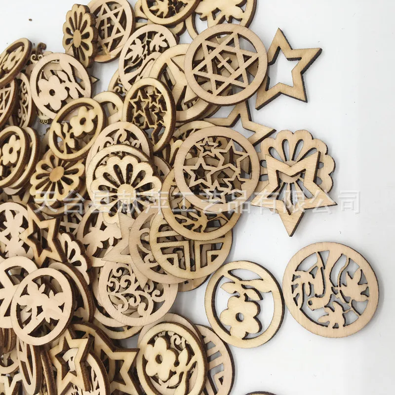 

100pcs Round Wooden Embellishment Hollow Cutout Natural Wood for Card Making Scrapbooking DIY Arts Crafts Wedding Decorations