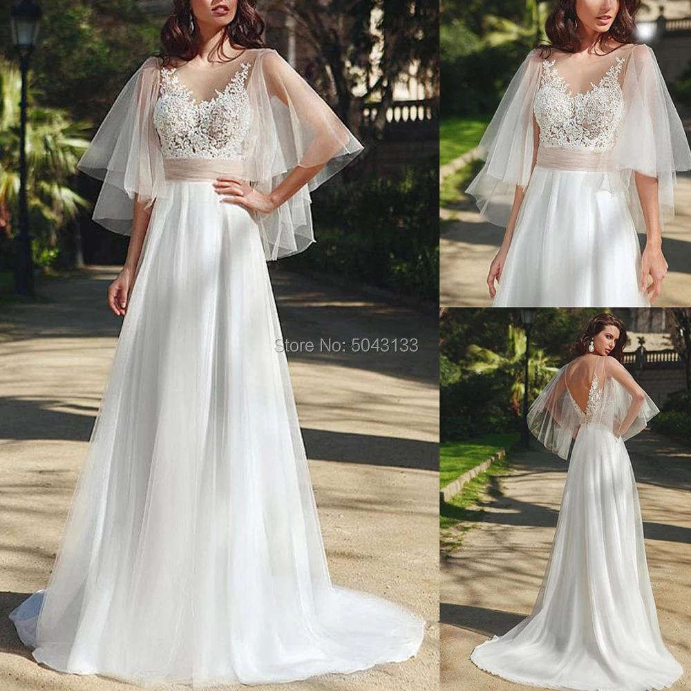 Элегантные Свадебные платья из тюля в стиле бохо 2020 Кружевная аппликация круглый