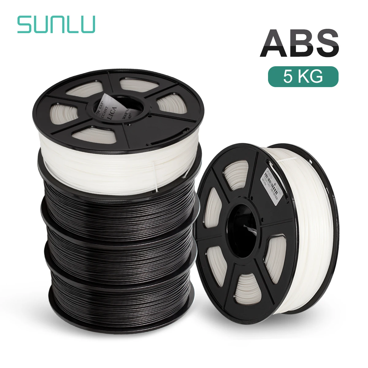 SUNLU-filamento de impresora 3D, Material de impresión ABS en blanco y negro, 1,75mm, 1KG, 5 rollos