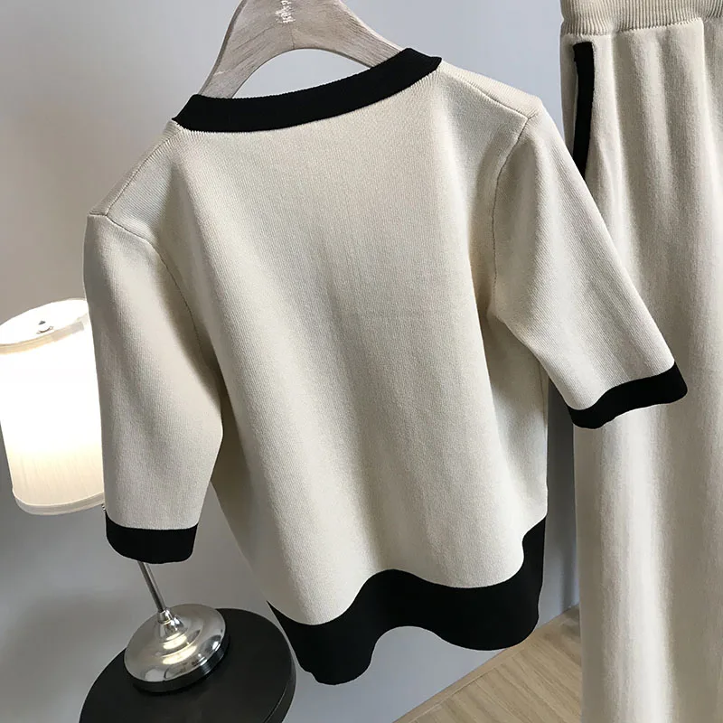 Весенний женский шикарный вязаный свитер брючный костюм для женщин комплект из