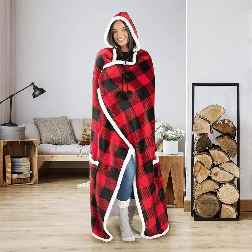 

Oversized Hoodie Blanket With Sleeves Sweatshirt TV Blanket Plaid Winter Fleece Hoody Women Pocket Female Hooded Sweatshirts