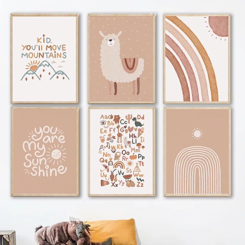 

Children's Room Creative Design Decoration Painting Cute Pet Cartoon Alpaca Text Education Printing Canvas Painting Decoration
