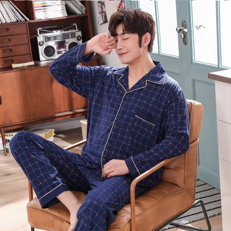 Осень-зима большие размеры 100% хлопок пижамы мужские hombre с длинным рукавом