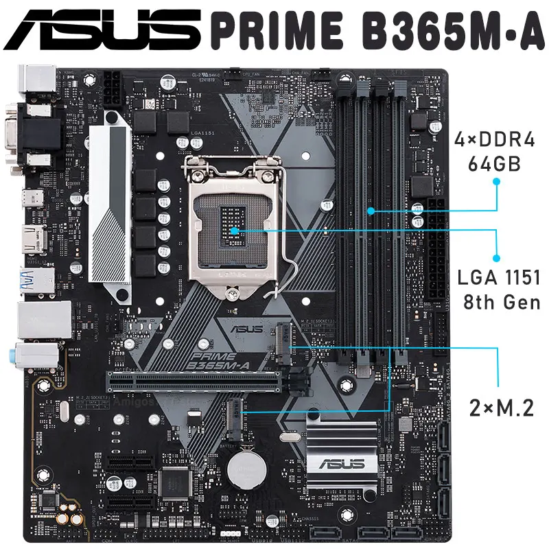 

Motherboard ASUS PRIME B365M-A LGA 1151 8th Gen ddr4 64GB PCI-E 3.0 M.2 Chia USB3.0 Desktop Intel B365 Micro ATX Mainboard Used