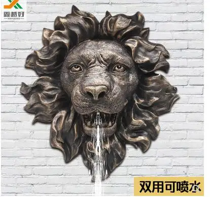 

Animal lion head wall Pendant Fountain water bar home European decorative resin crafts miniature animals figurines sculpture