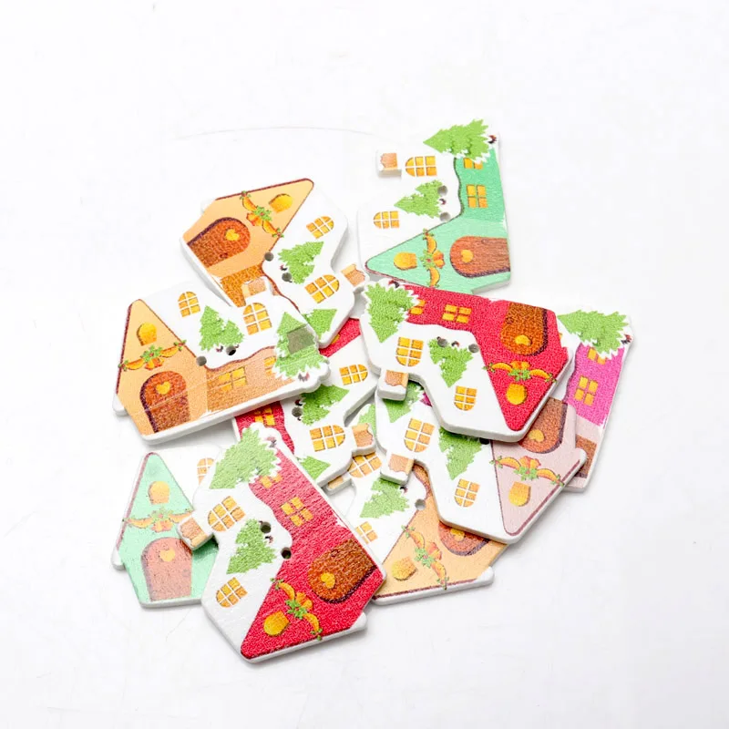 50 шт./упак. цветные рождественские декоративные деревянные пуговицы DIY 2