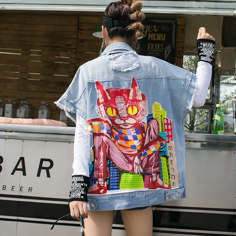 

2021 Fashion The New Autumn Cartoon Printing Hole Burr Cowboy Vest Free Shipping