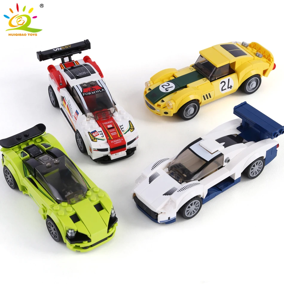 Гоночный автомобиль HUIQIBAO скоростной гоночный строительные блоки городской